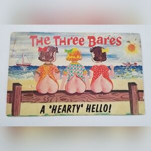 Vintage Risque Postcard Ephemera Butts @ Beach 3 Bares Friends Postage Stamp